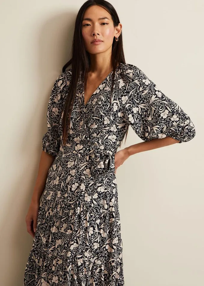 Phase Eight Kezia Floral Wrap Midi Dress Multicoloured Women Dresses