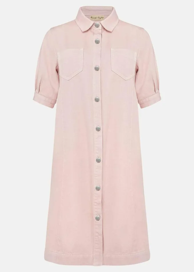 Phase Eight Kiah Puff Sleeve Denim Dress Pale Pink Women Dresses