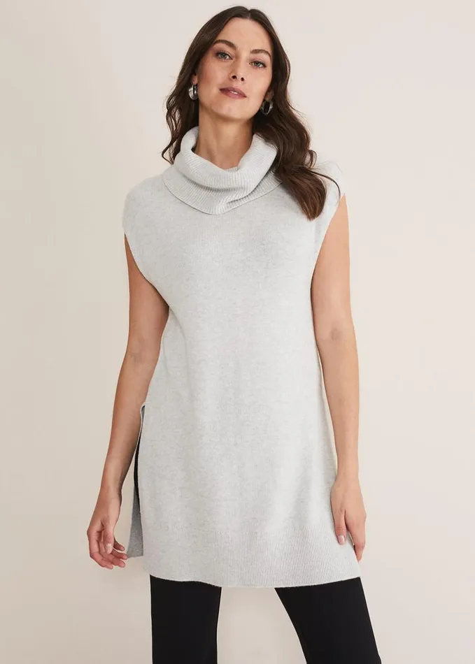 Phase Eight Kysa Knitted Sleeveless Tunic Silver Grey Women Knitwear