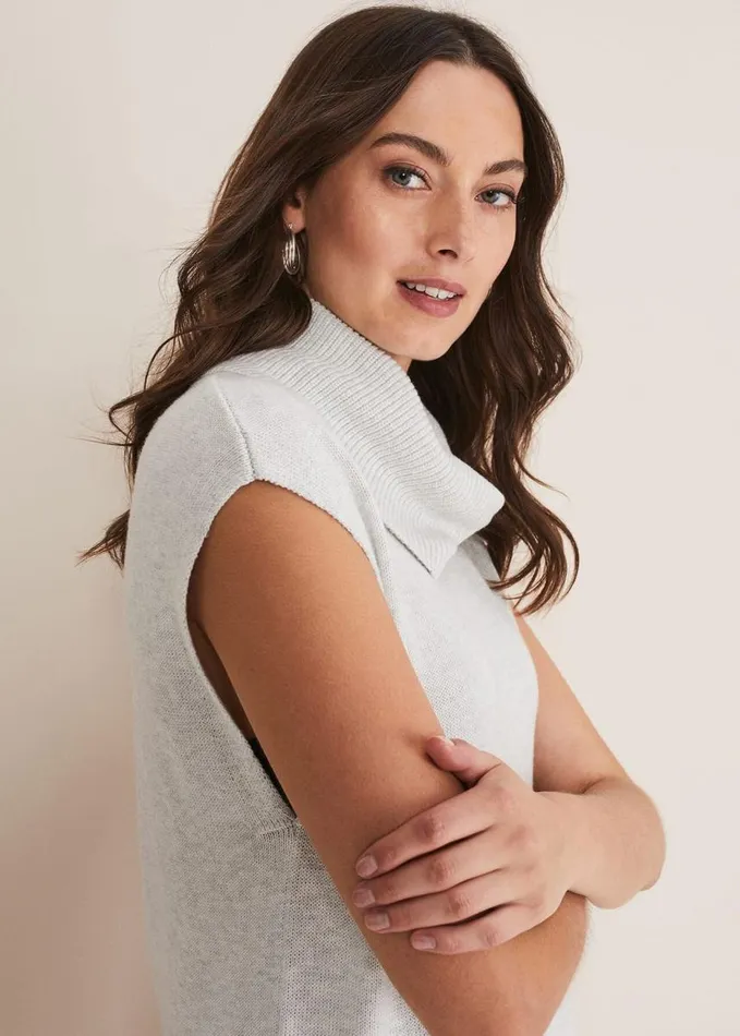 Phase Eight Kysa Knitted Sleeveless Tunic Silver Grey Women Knitwear