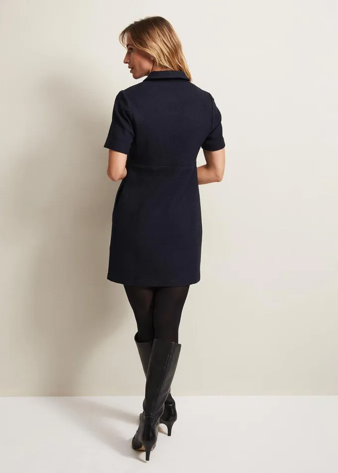 Phase Eight Lana Tweed Zip Tunic Mini Dress Navy Women Dresses