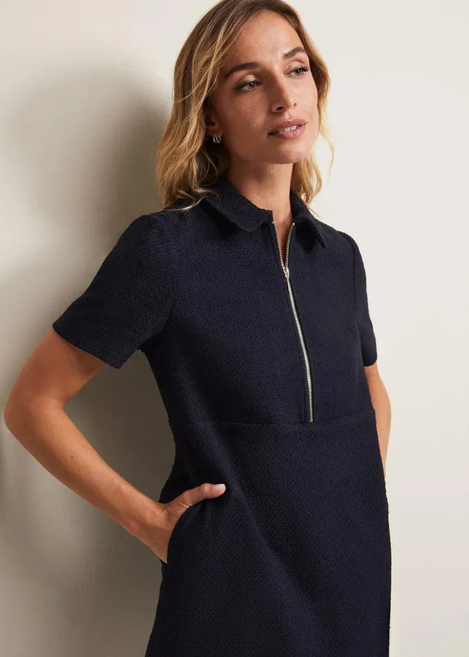 Phase Eight Lana Tweed Zip Tunic Mini Dress Navy Women Dresses