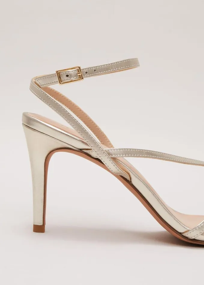 Phase Eight Leather Barely There Strappy Sandal Gold Women Occasion Shoes