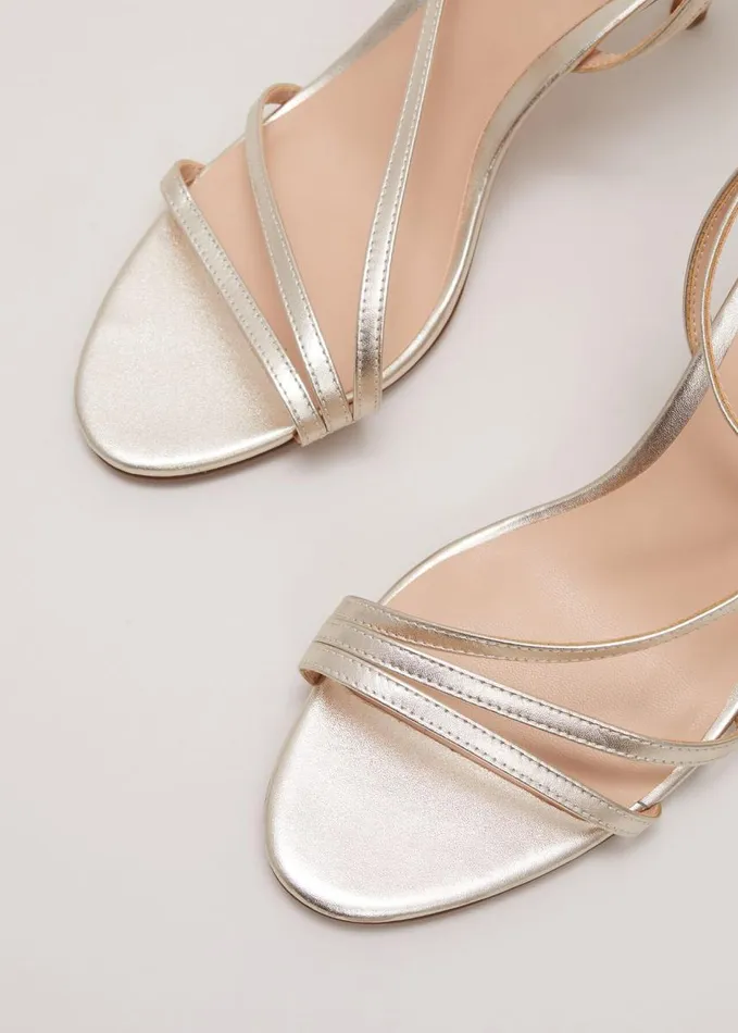 Phase Eight Leather Barely There Strappy Sandal Gold Women Occasion Shoes