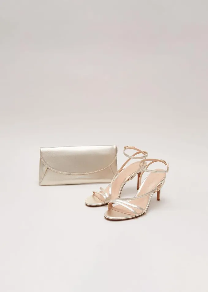 Phase Eight Leather Barely There Strappy Sandal Gold Women Occasion Shoes