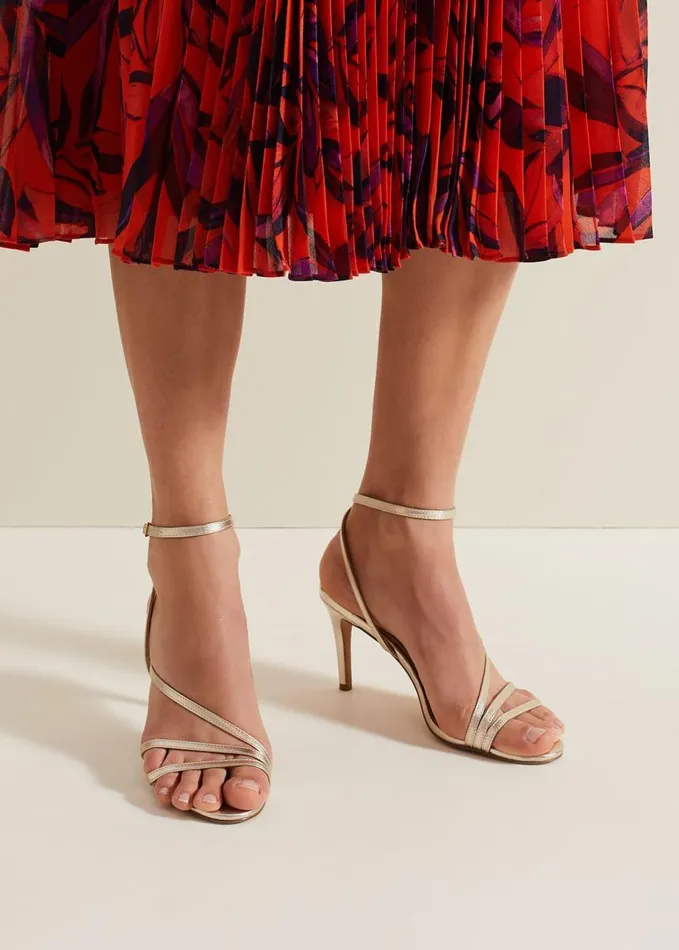 Phase Eight Leather Barely There Strappy Sandal Gold Women Occasion Shoes