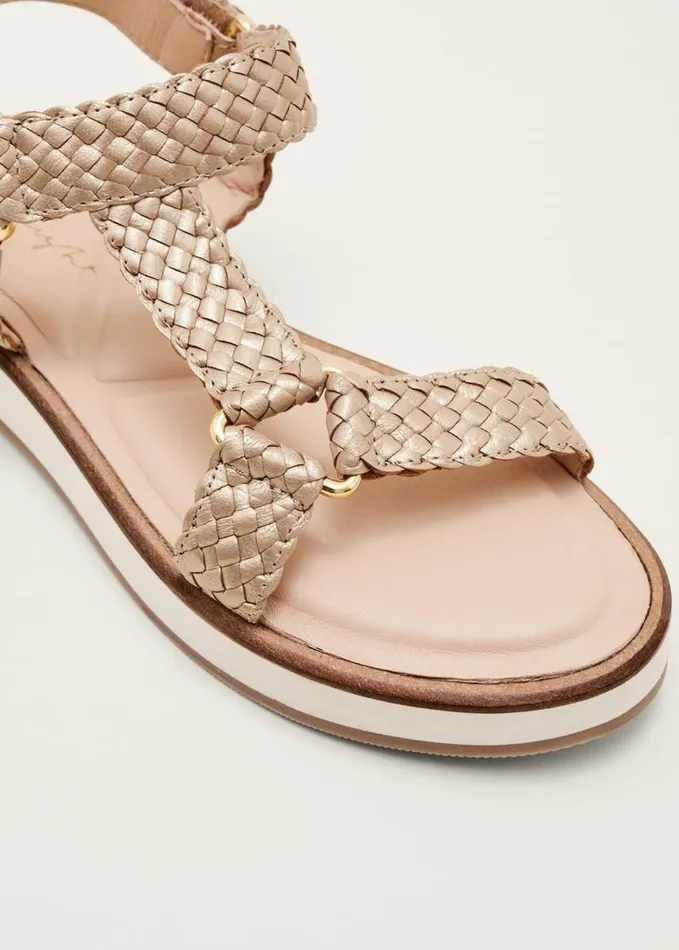 Phase Eight Leather Weave Velcro Sandal Gold Women Flats
