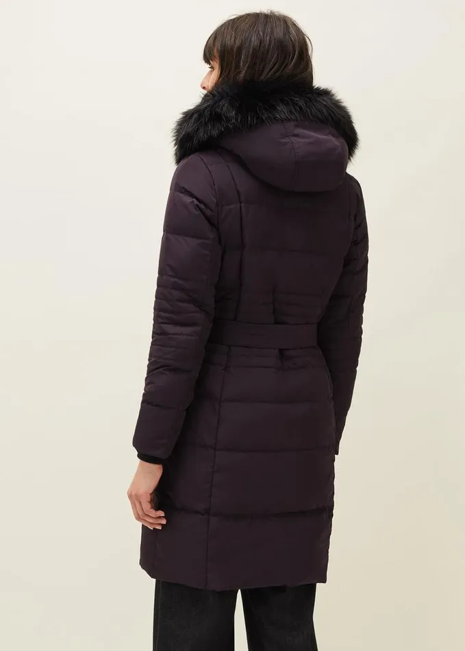 Phase Eight Leonor Tie Belt Midi Puffer Coat Plum Women Coats