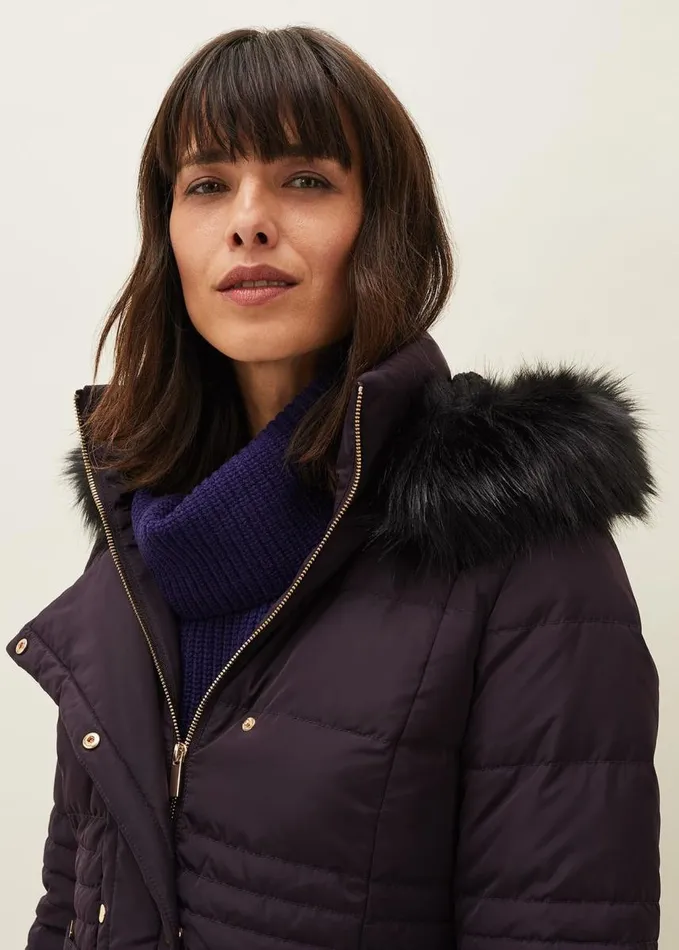 Phase Eight Leonor Tie Belt Midi Puffer Coat Plum Women Coats