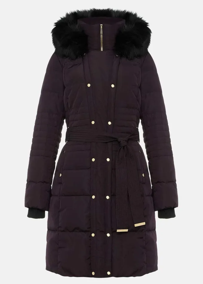Phase Eight Leonor Tie Belt Midi Puffer Coat Plum Women Coats
