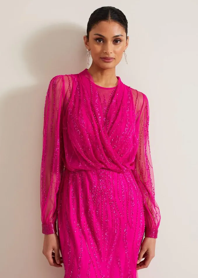 Phase Eight Lila Beaded Cover Up Fuchsia Women Jackets