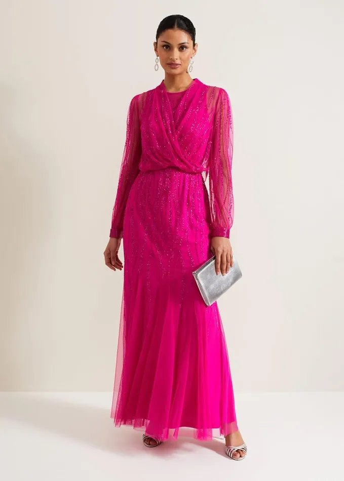 Phase Eight Lila Beaded Cover Up Fuchsia Women Jackets
