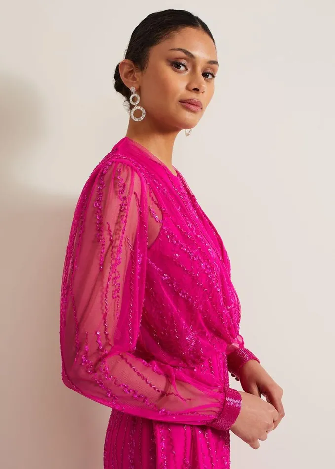 Phase Eight Lila Beaded Cover Up Fuchsia Women Jackets