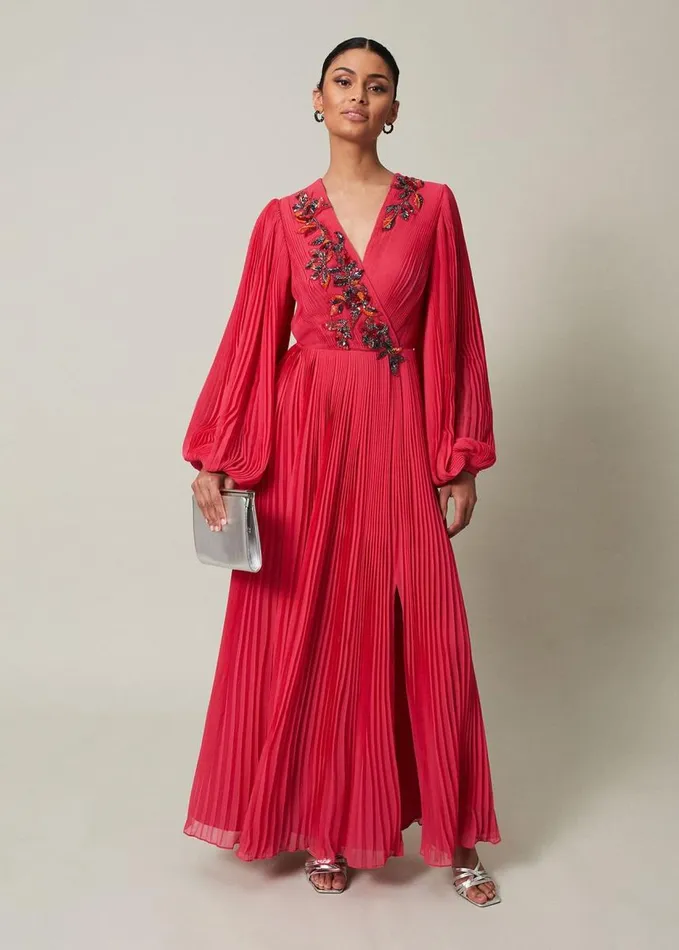 Phase Eight Lillian Pleated Wrap Maxi Dress Pink Women Dresses