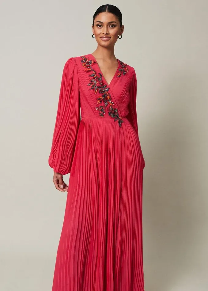 Phase Eight Lillian Pleated Wrap Maxi Dress Pink Women Dresses