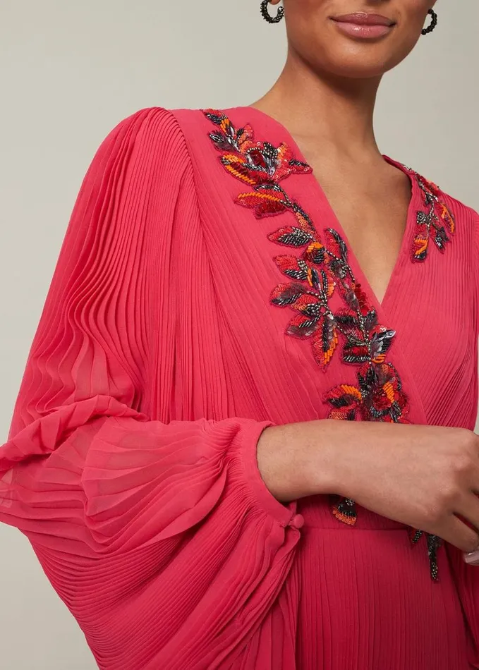 Phase Eight Lillian Pleated Wrap Maxi Dress Pink Women Dresses