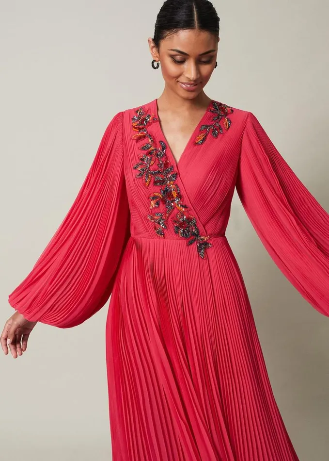 Phase Eight Lillian Pleated Wrap Maxi Dress Pink Women Dresses