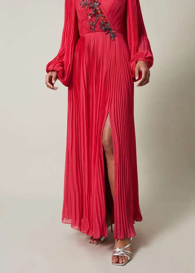 Phase Eight Lillian Pleated Wrap Maxi Dress Pink Women Dresses
