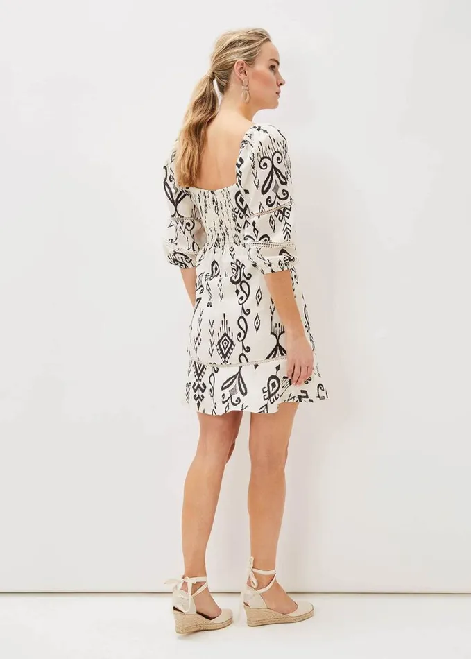 Phase Eight Linen Ikat Print ALine Dress Ivoryblack Women Dresses