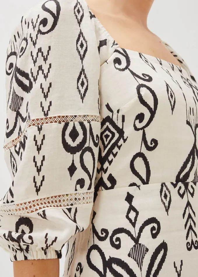 Phase Eight Linen Ikat Print ALine Dress Ivoryblack Women Dresses