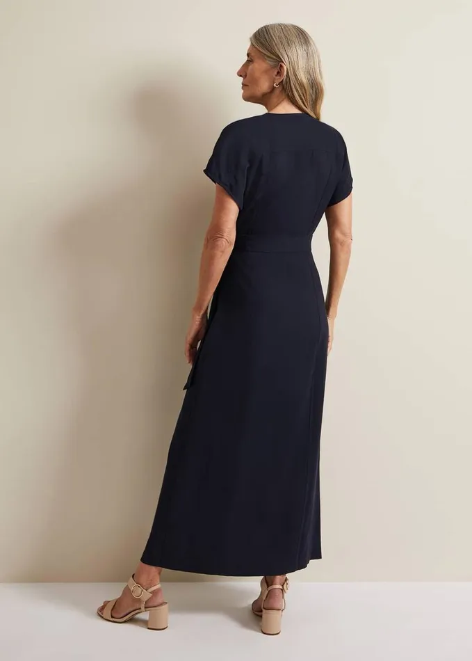 Phase Eight Liv Wrap Midi Dress Navy Women Dresses