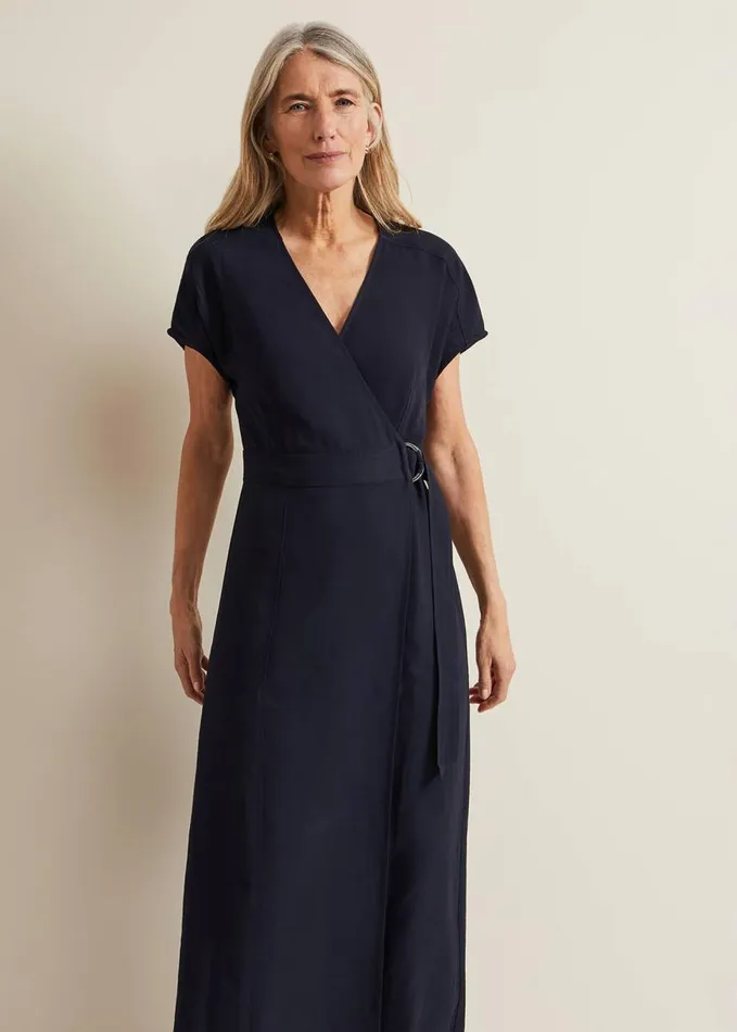 Phase Eight Liv Wrap Midi Dress Navy Women Dresses