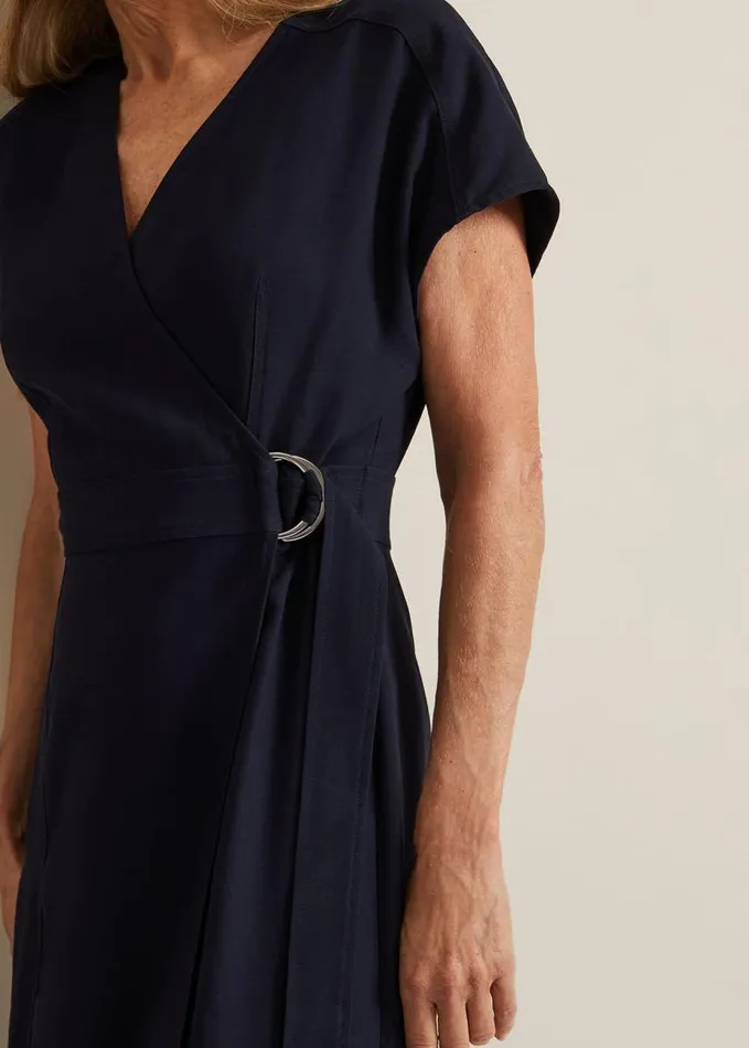Phase Eight Liv Wrap Midi Dress Navy Women Dresses