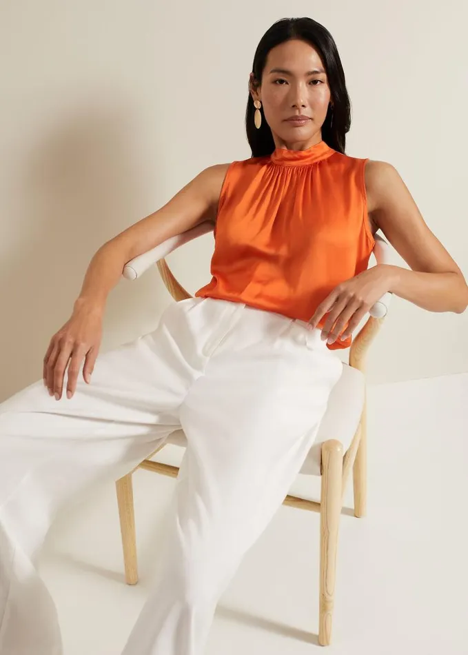 Phase Eight Lizza Orange High Neck Top Orange Women Shirts and Blouses