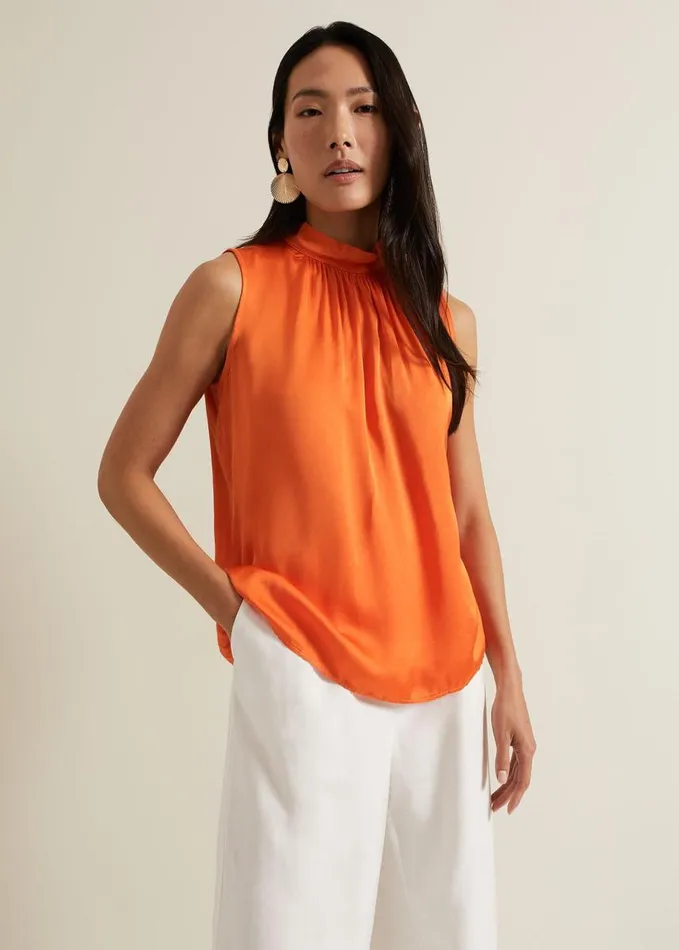 Phase Eight Lizza Orange High Neck Top Orange Women Shirts and Blouses