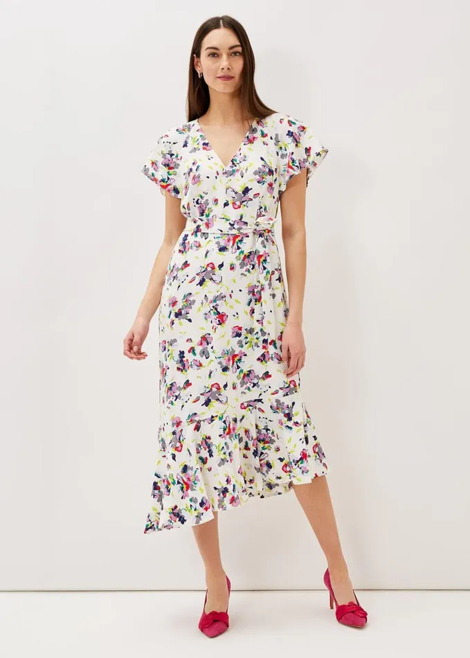 Phase Eight Lorel Floral Asymmetric Hem Dress Ivorymulti Women Dresses