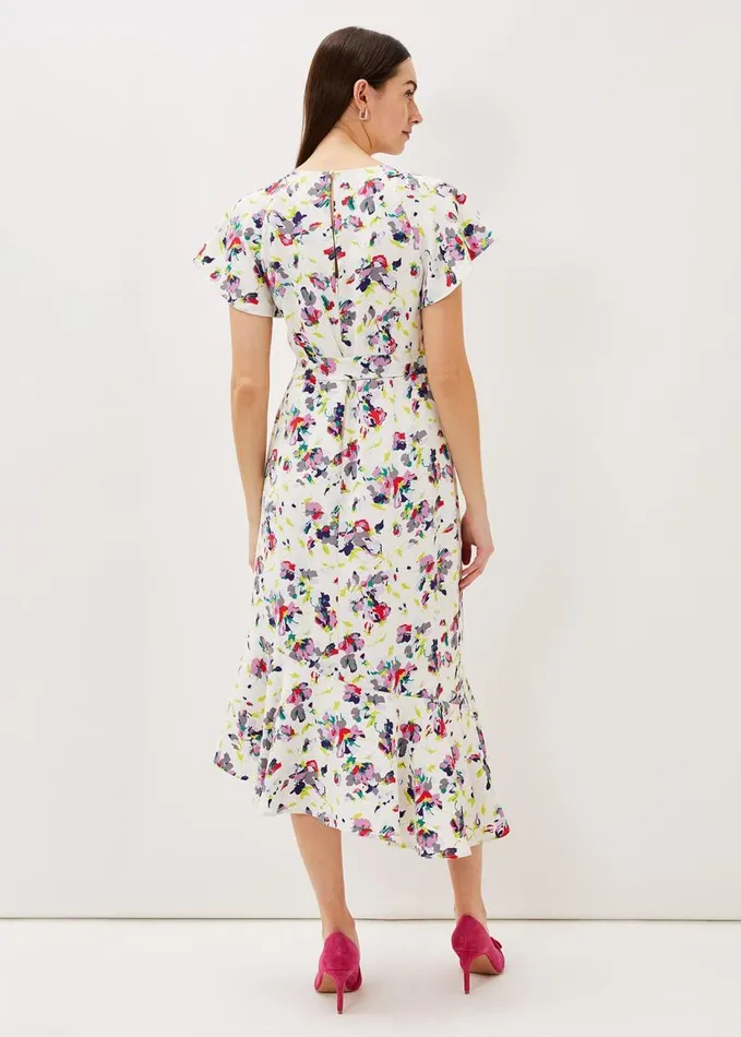 Phase Eight Lorel Floral Asymmetric Hem Dress Ivorymulti Women Dresses