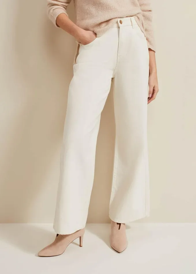 Phase Eight Lorelei Ecru Wide Leg Jean Natural Women Trousers