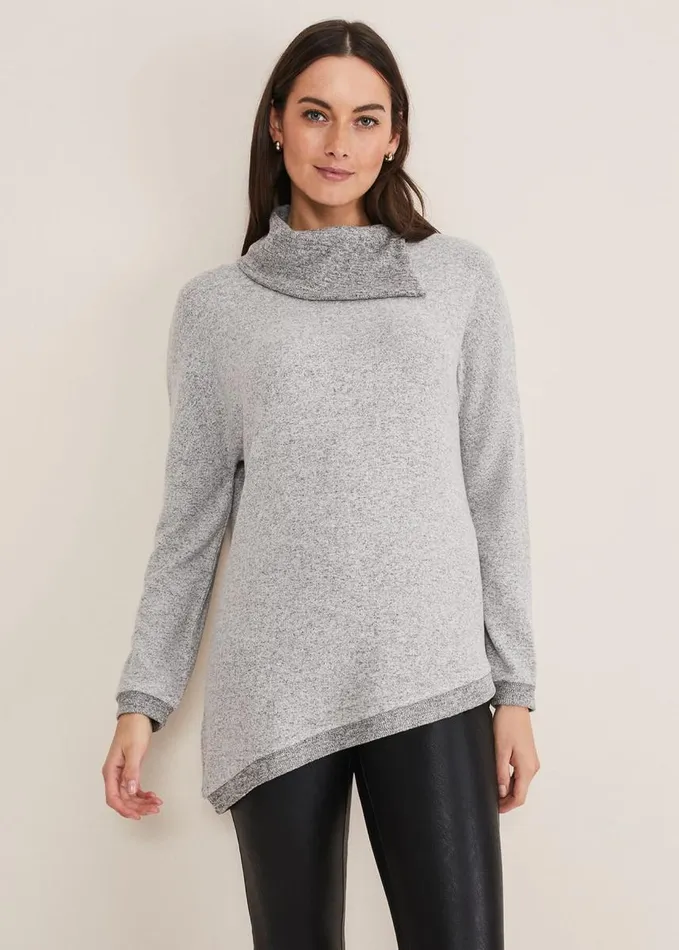 Phase Eight Lorella Split Snuggle Top Grey Women Tops and TShirts