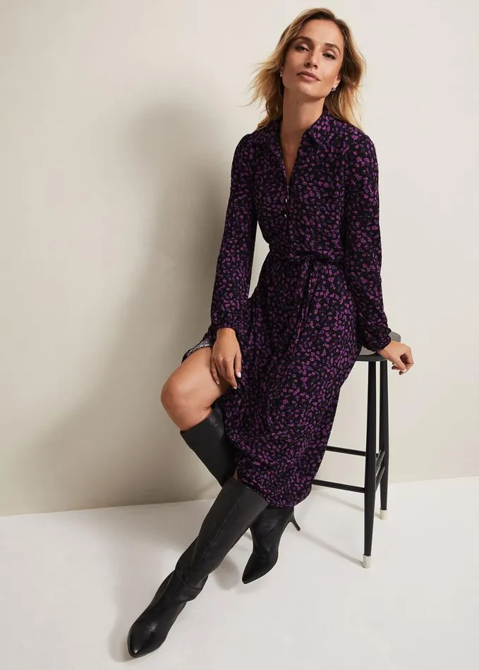 Phase Eight Loretta Floral Midi Dress Blackmulti Women Dresses