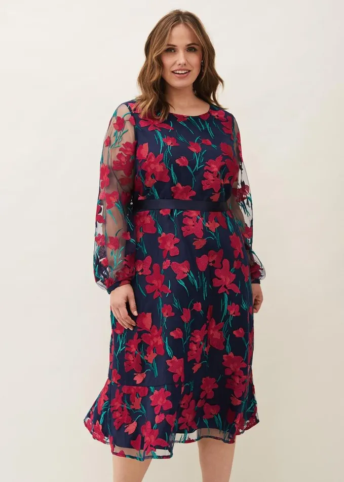 Phase Eight Lottie Embroidered Dress Navy Multi Women Dresses