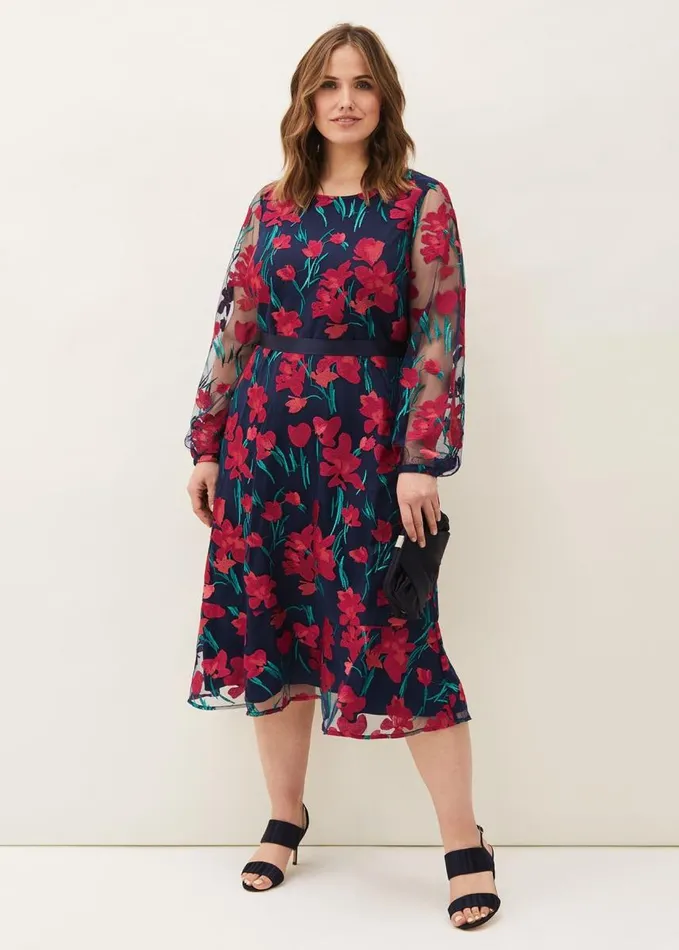 Phase Eight Lottie Embroidered Dress Navy Multi Women Dresses