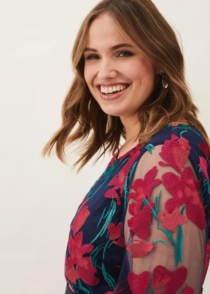 Phase Eight Lottie Embroidered Dress Navy Multi Women Dresses
