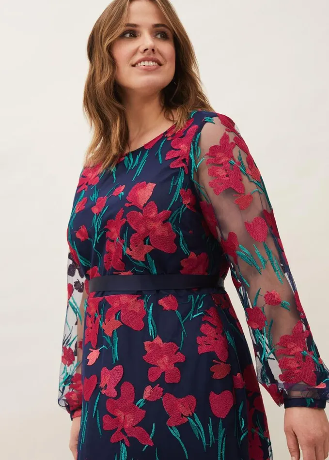 Phase Eight Lottie Embroidered Dress Navy Multi Women Dresses