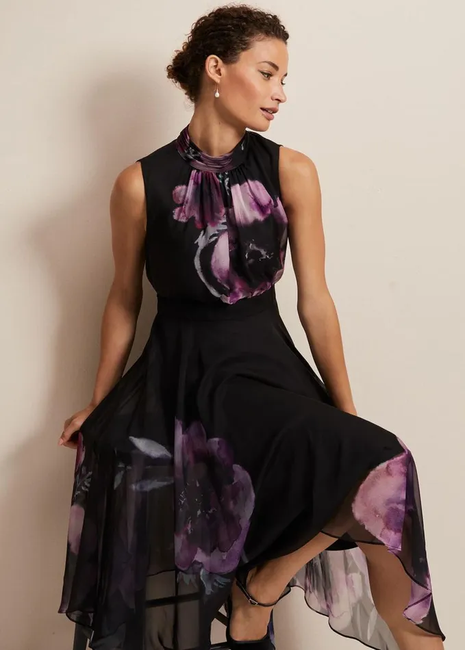 Phase Eight Lucinda Floral Chiffon Midi Dress Multicoloured Women Dresses