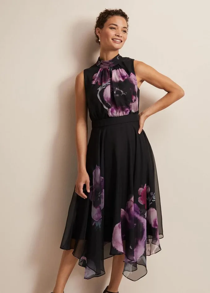 Phase Eight Lucinda Floral Chiffon Midi Dress Multicoloured Women Dresses