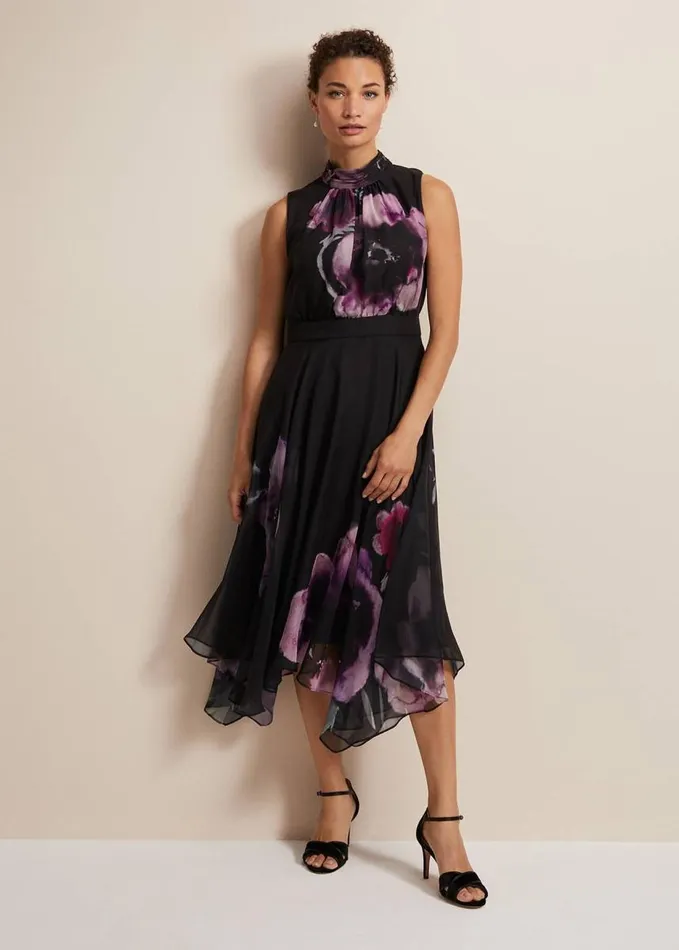 Phase Eight Lucinda Floral Chiffon Midi Dress Multicoloured Women Dresses