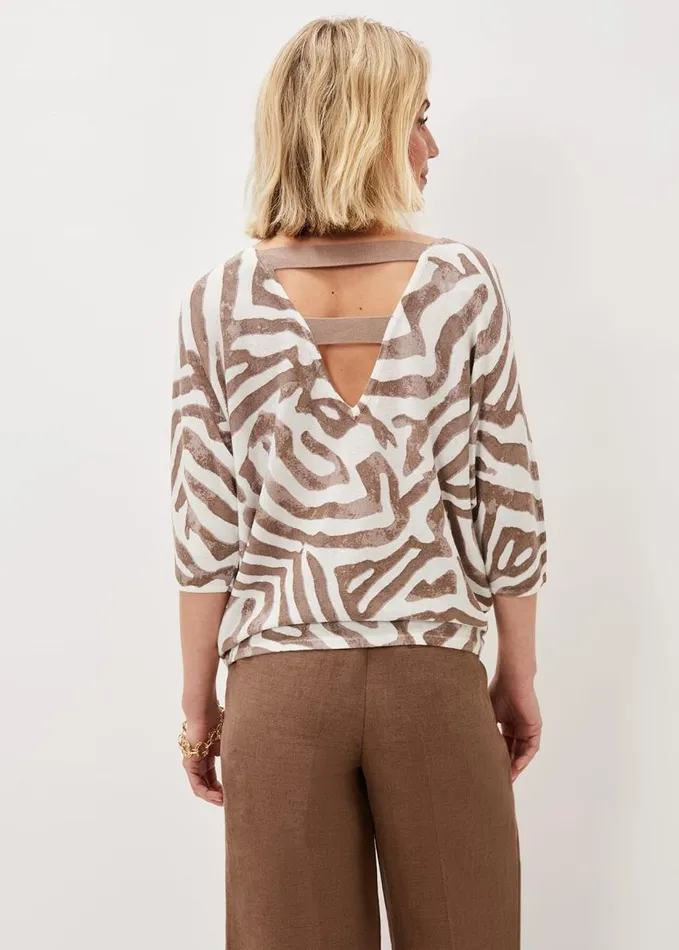 Phase Eight Lucy Linen Zebra Print Top Chocolateivory Women Knitwear