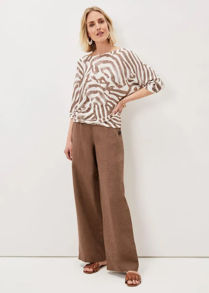Phase Eight Lucy Linen Zebra Print Top Chocolateivory Women Knitwear