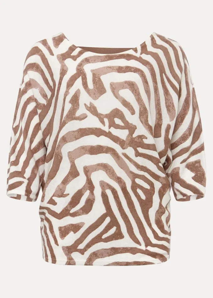 Phase Eight Lucy Linen Zebra Print Top Chocolateivory Women Knitwear