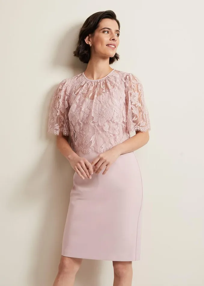 Phase Eight Lynette Lace Double Layer Dress Pale Pink Women Dresses