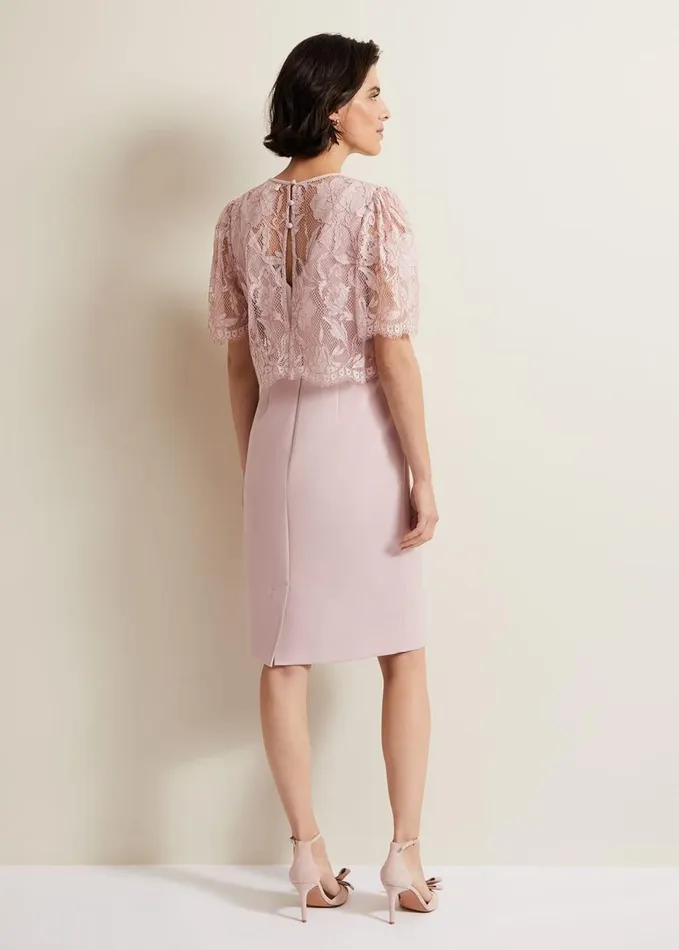 Phase Eight Lynette Lace Double Layer Dress Pale Pink Women Dresses