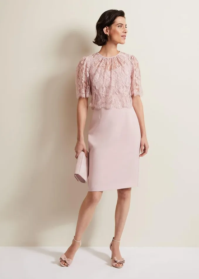 Phase Eight Lynette Lace Double Layer Dress Pale Pink Women Dresses