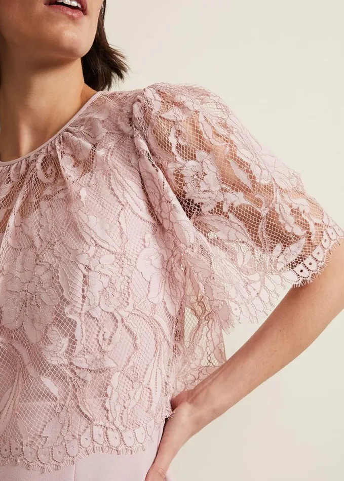 Phase Eight Lynette Lace Double Layer Dress Pale Pink Women Dresses