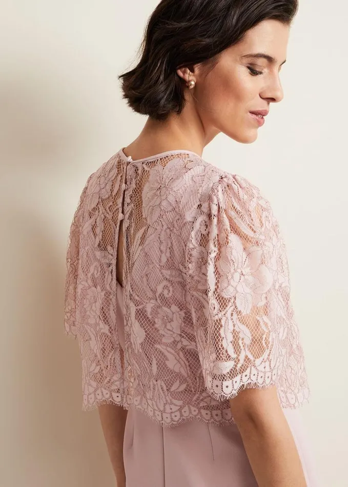 Phase Eight Lynette Lace Double Layer Dress Pale Pink Women Dresses