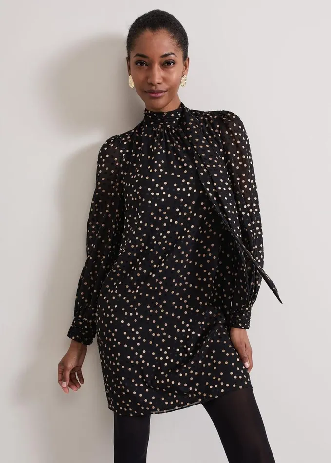 Phase Eight Mabel Black Dotty Swing Dress Black Women Dresses